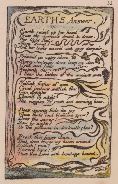 Songs of Innocence and of Experience, Plate 32, Earths Answer (Bentley 31) by William Blake